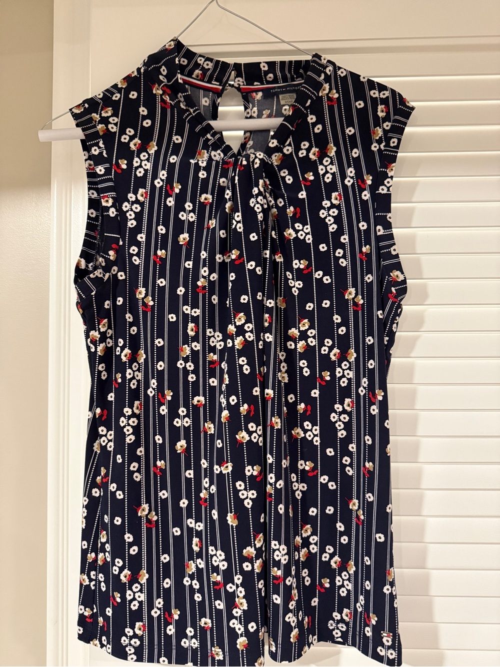 Tommy Hilfiger Navy Floral Tie-Neck Sleeveless Top